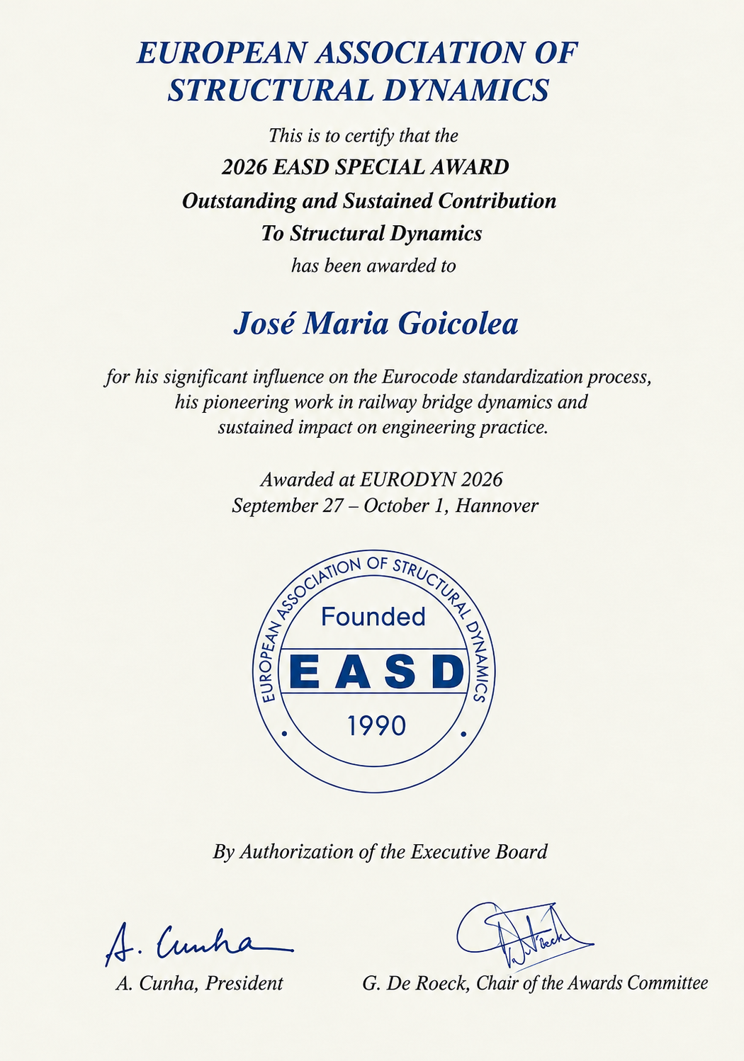 José María Goicolea receives the 2026 EASD Special Award